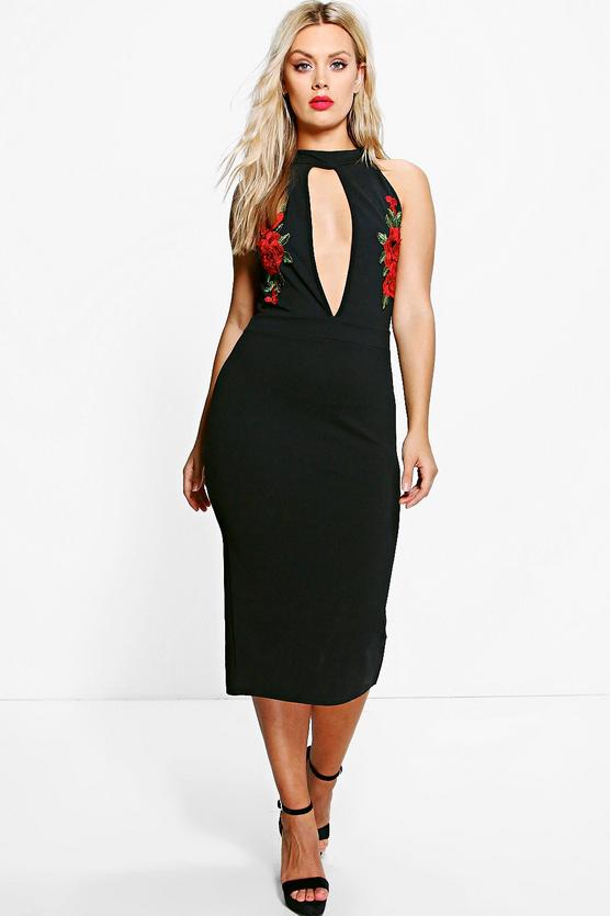 Plus Harley Embroidered Plunge Midi Dress